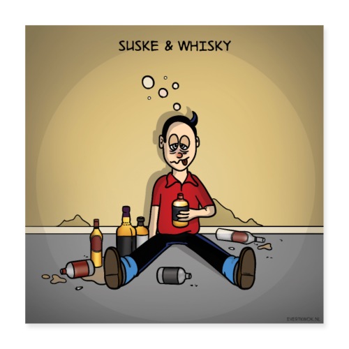 Evert Kwok cartoon 'Whisky' - Poster 40x40 cm