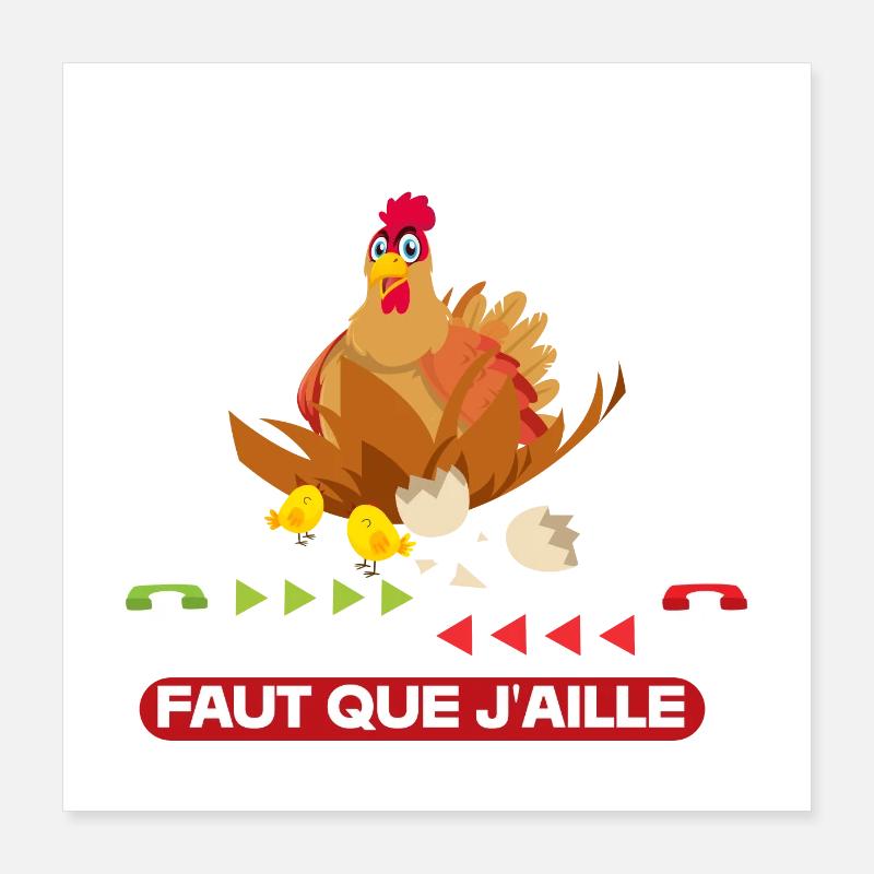 Mes poules m'appellent-Humour Poulet Poule Fermier Poster 40 x 40 cm