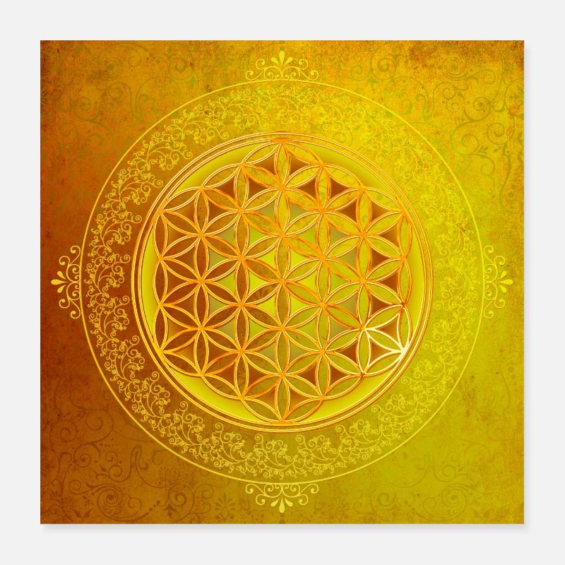 Blume Des Lebens -Vintage Frame Mandala 3 - Poster 40x40 cm - Weiß
