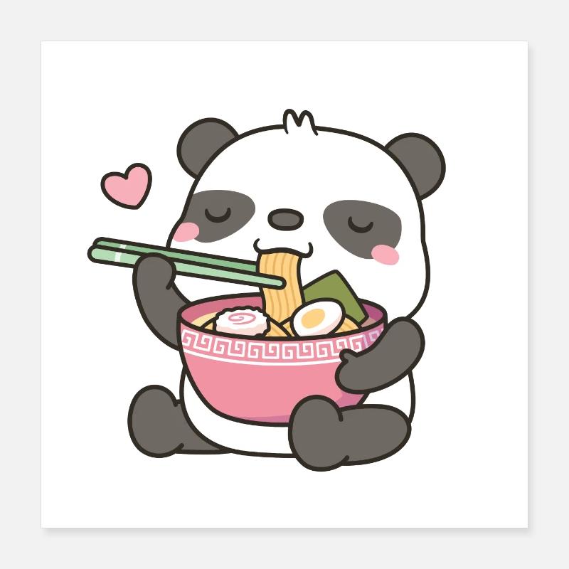 Mignon Panda aime Ramen Nouilles Doodle Poster 40 x 40 cm
