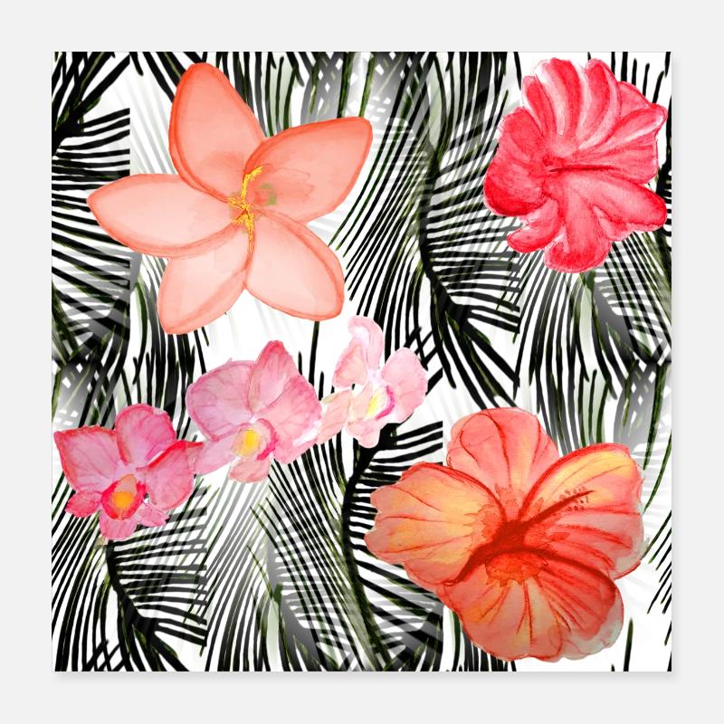 Skiair Aquarell tropisches Blumenmuster Poster 40x40 cm