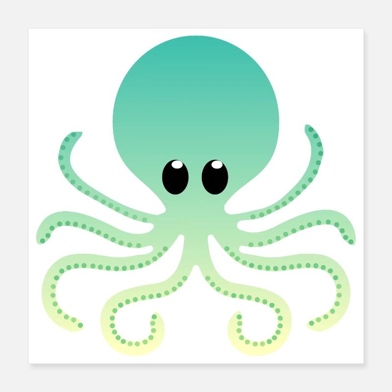 Beach Day Turquoise Yellow Ombre Outlined Octopus Poster 16" x 16" (40x40 cm)