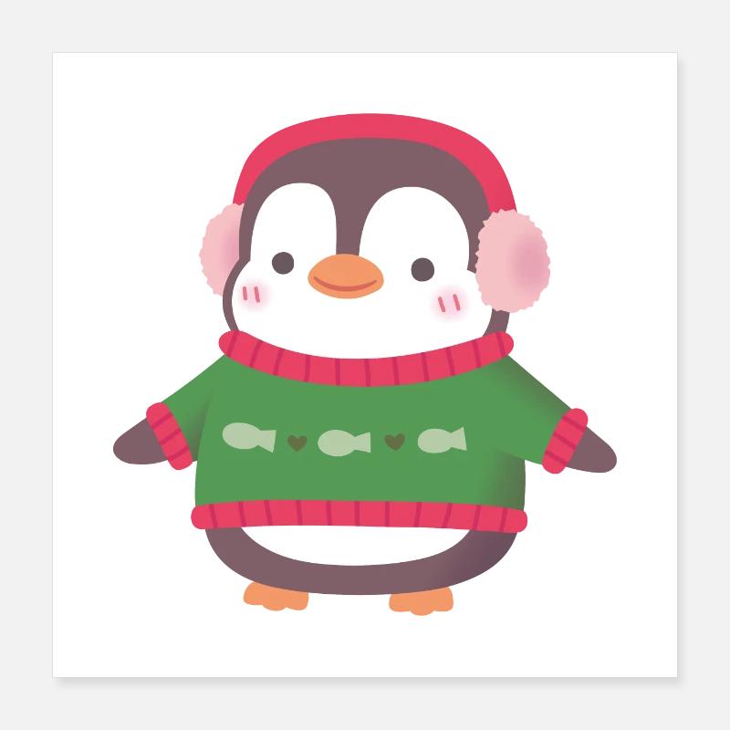 Pingouin mignon avec pull de poisson Poster 40 x 40 cm