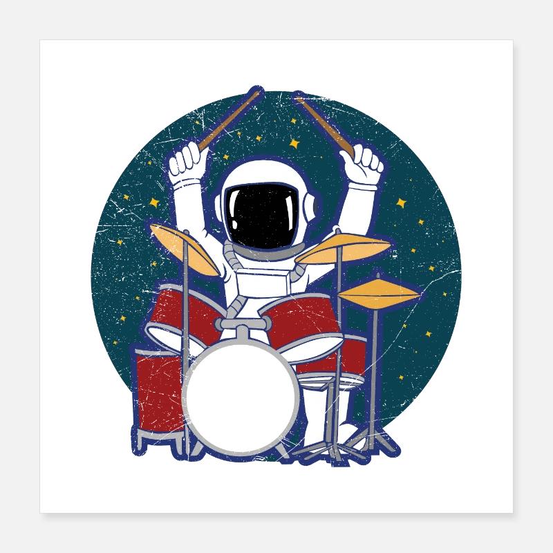 Astronaut Drummer Space Lover Gift Idea Poster 16" x 16" (40x40 cm)