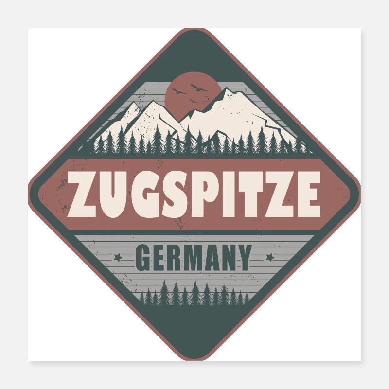 Zugspitze Deutschland Vintage Wanderdesign Poster 40x40 cm