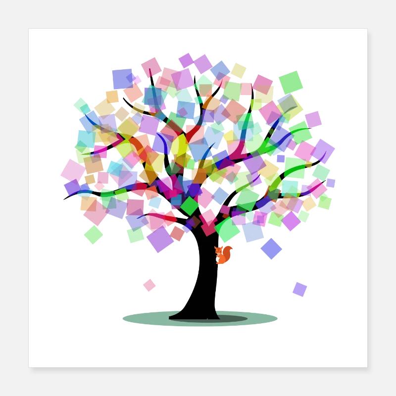 Kunstvoller Baum in Regenbogen Farben Poster 40x40 cm