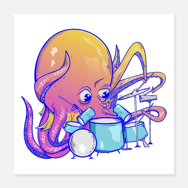 Octopus joue de la batterie Poster 40 x 40 cm