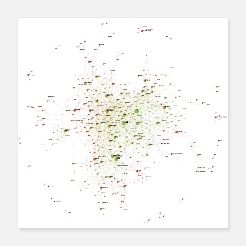 Programmiersprachen Einfluss Netzwerkdiagramm 2021 Poster 40x40 cm