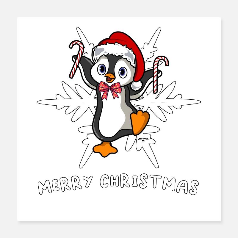 Doux pingouin de Noël avec flocon de glace Poster 40 x 40 cm