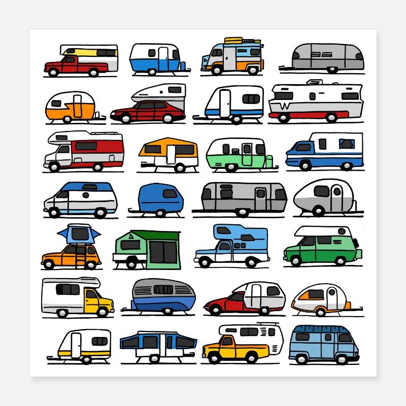 Camping dans différents styles Poster 40 x 40 cm