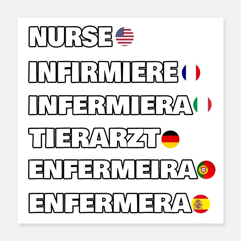Nurse in 6 different languages Poster 16" x 16" (40x40 cm)