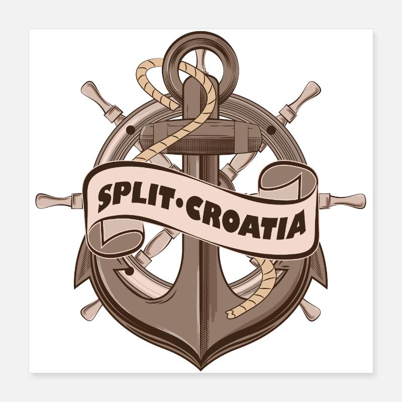 Split Croatia Nautical Summer Anchor Design Poster 16" x 16" (40x40 cm)