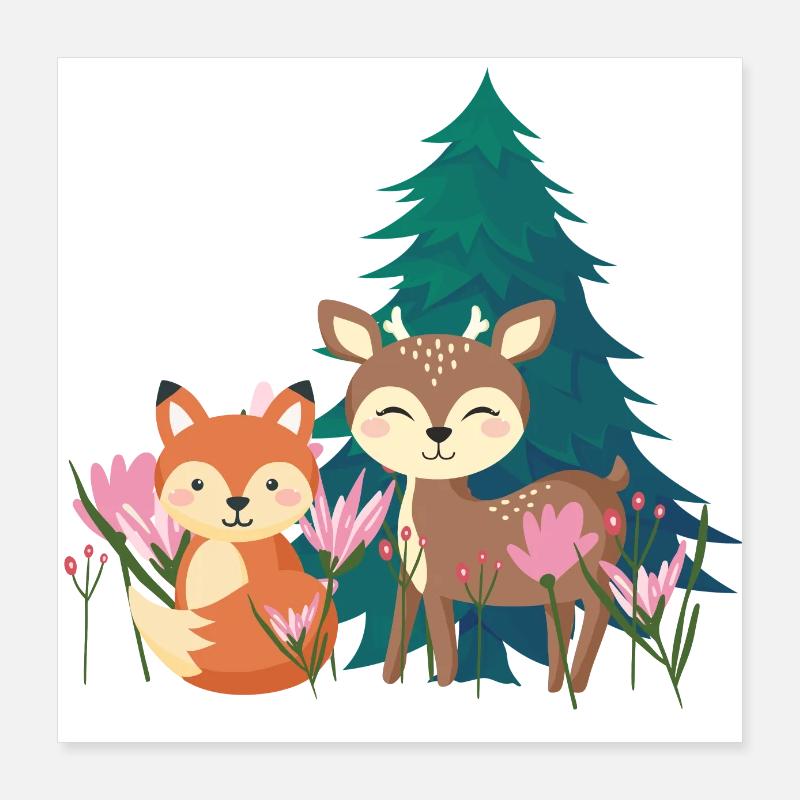 cute forest animals Poster 16" x 16" (40x40 cm)