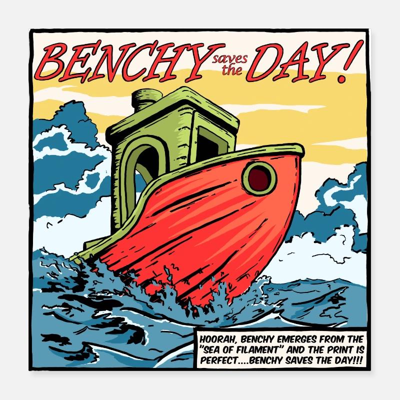 Benchy rettet den Tag! - Poster 40x40 cm - Weiß