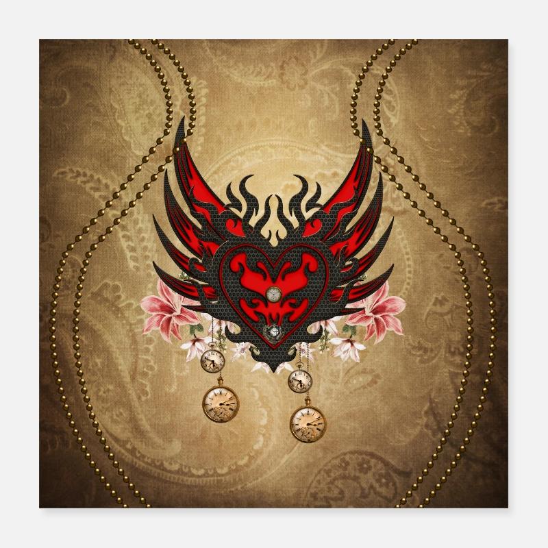 Cœur steampunk élégant avec montres. Poster 40 x 40 cm