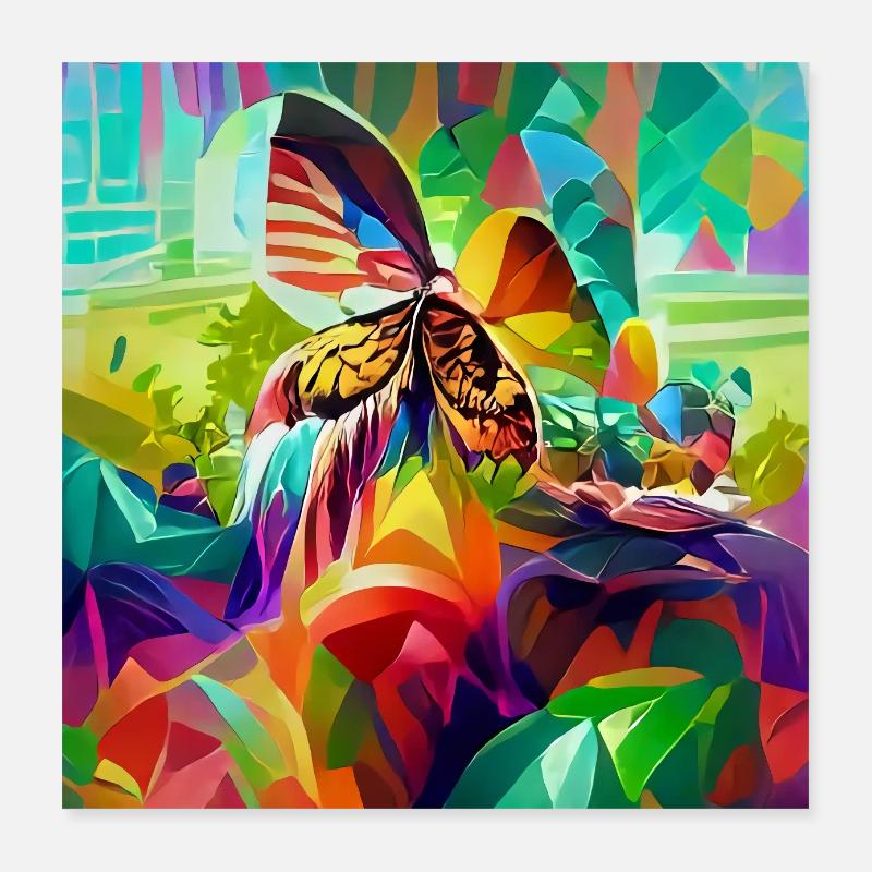 Bunter, lebendiger psychedelischer Schmetterlings-Retro-Stil Poster 40x40 cm
