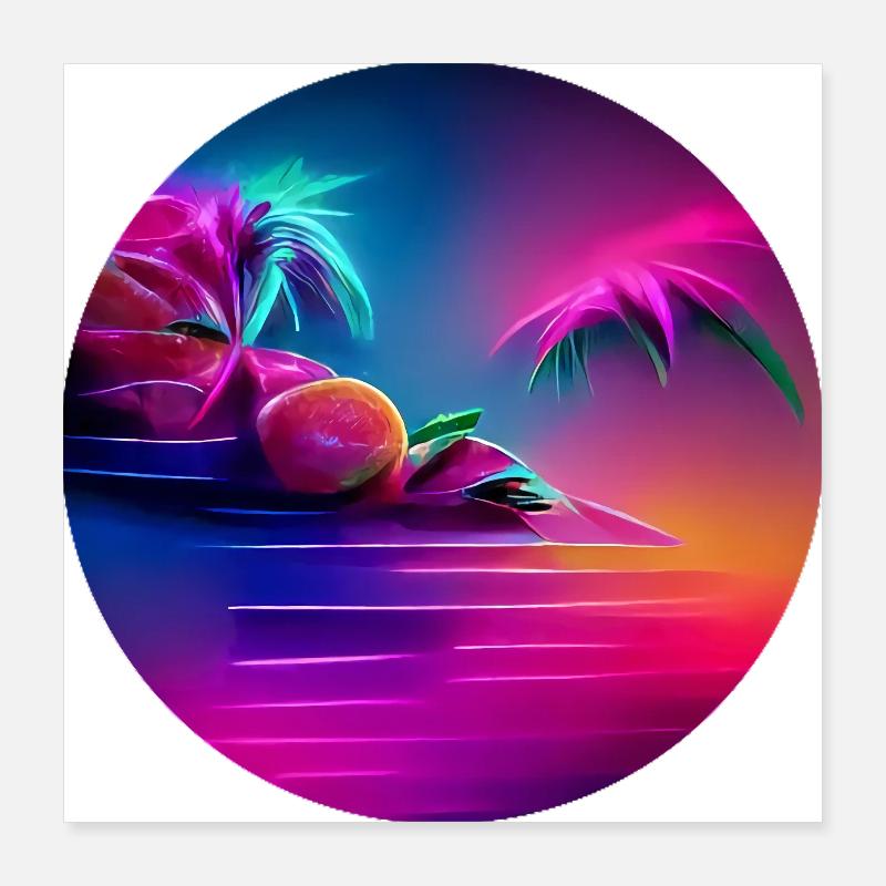 Synthwave illustration with palm trees silhouettes Poster 16" x 16" (40x40 cm)