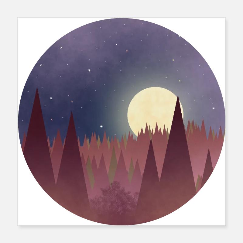 Lune au milieu d’une forêt Poster 40 x 40 cm