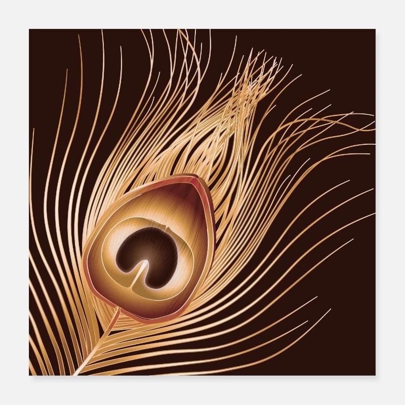 hand-drawn gold-colored peacock feather Poster 16" x 16" (40x40 cm)