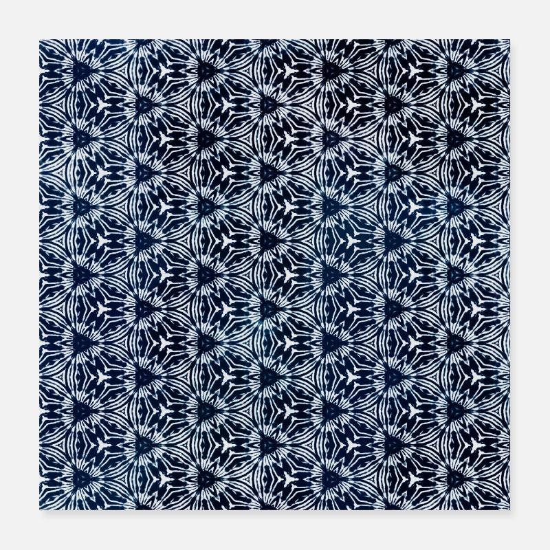 Silver Grey Dark Blue Tie Dye Textile Pattern Poster 16" x 16" (40x40 cm)