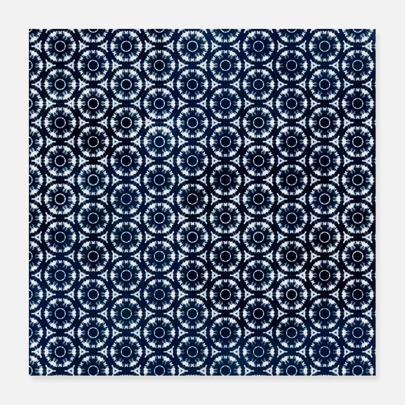 Silver Dunkel Blau Tie Dye Textile Muster Poster 40x40 cm