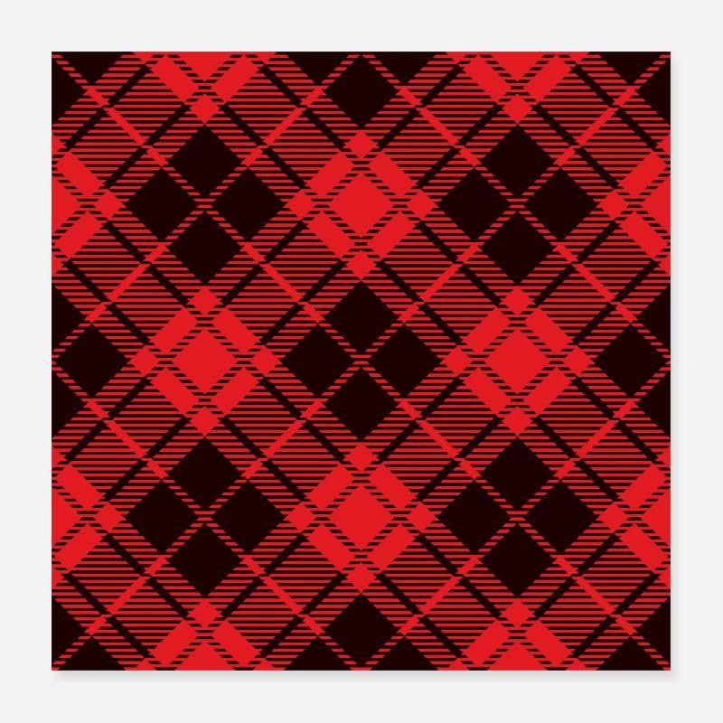 Motif de buffle de flanelle rouge et noir - Poster 40 x 40 cm - blanc