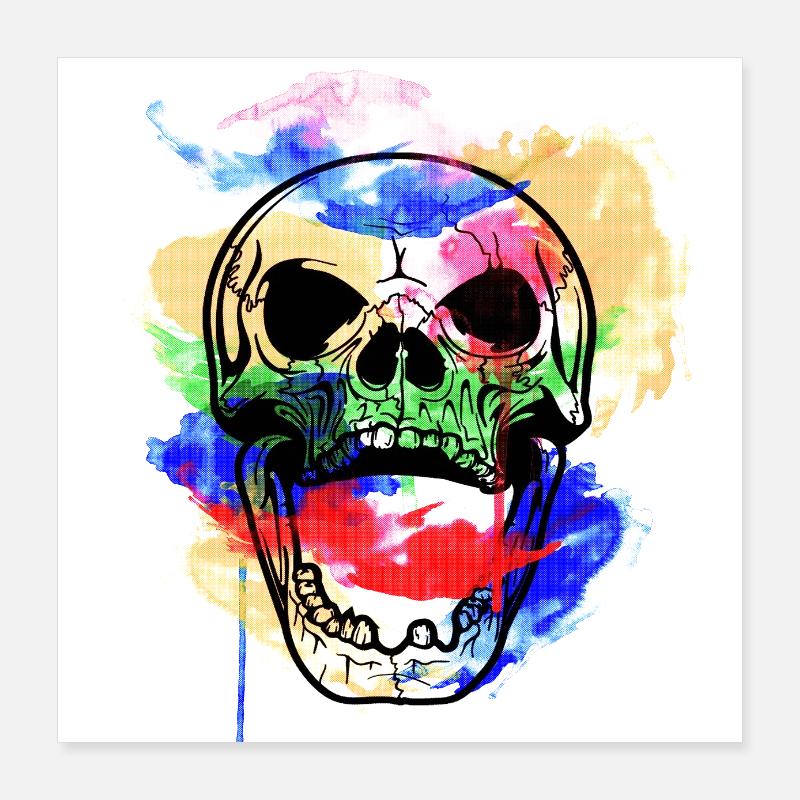 Conception de crâne à l’aquarelle effrayante et belle Poster 40 x 40 cm