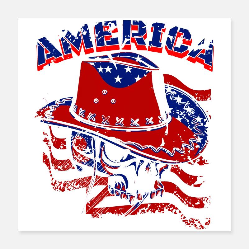 A Beautiful Cowboy Skull with US Flag Design Poster 16" x 16" (40x40 cm)
