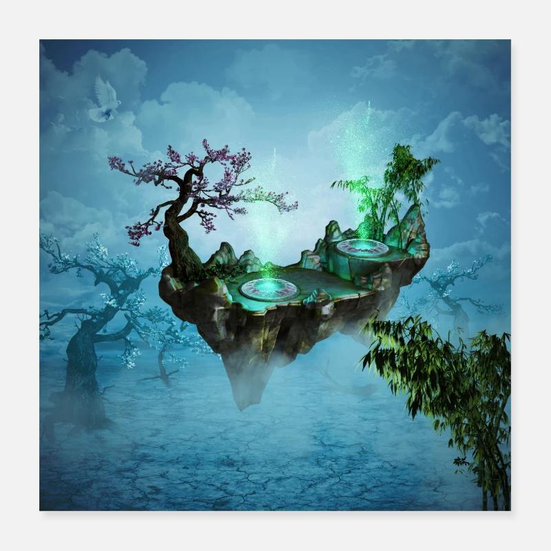 Fluginsel mit Bäumen Poster 40x40 cm