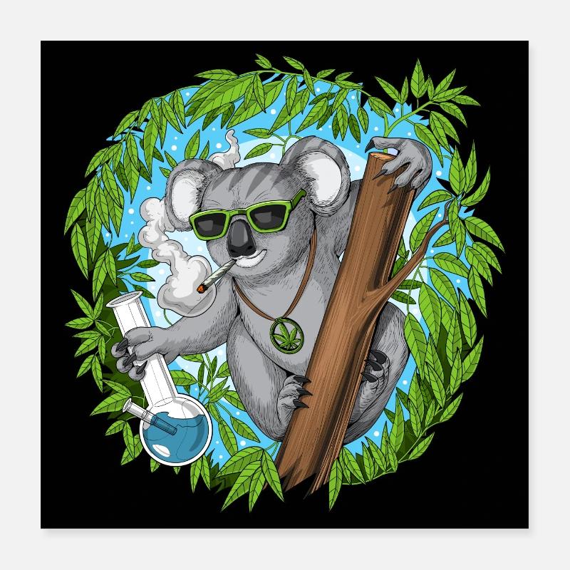 Koala Bear Hippie Fumer de l’herbe Poster 40 x 40 cm
