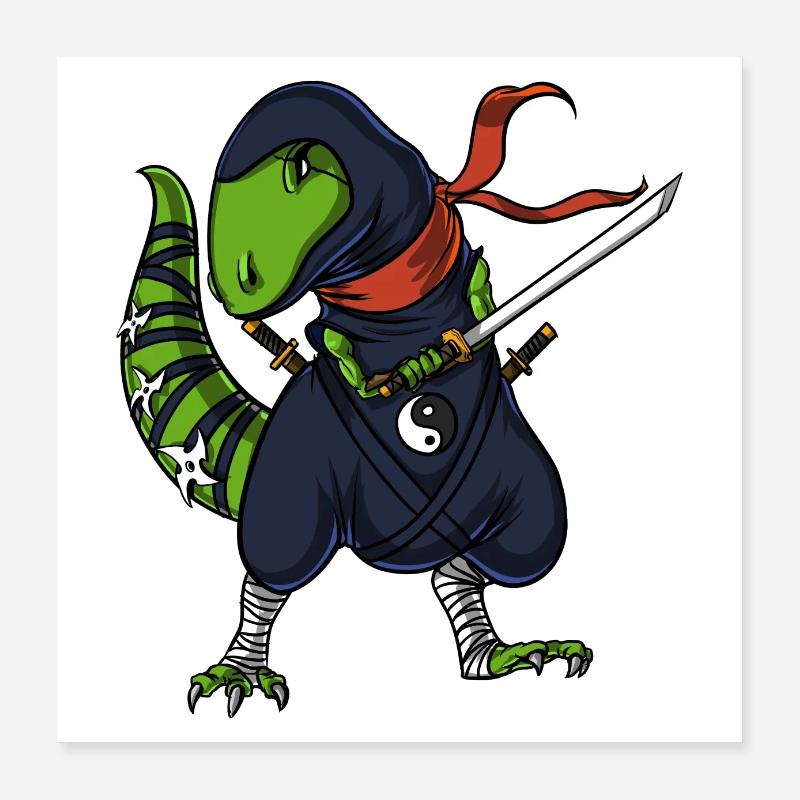 T-Rex Dinosaur Ninja Samurai Poster 16" x 16" (40x40 cm)