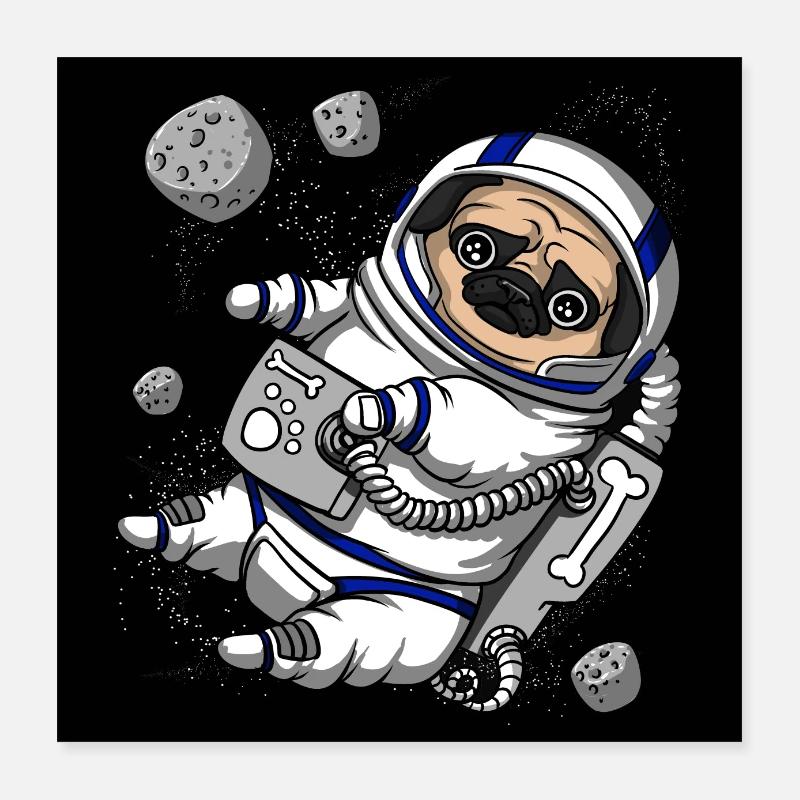 Mops Space Astronaut Poster 40x40 cm