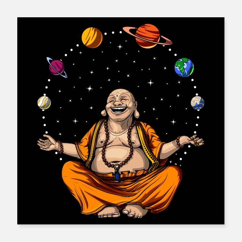 Buddha Juggling Space Planets - Poster 16" x 16" (40x40 cm) - white
