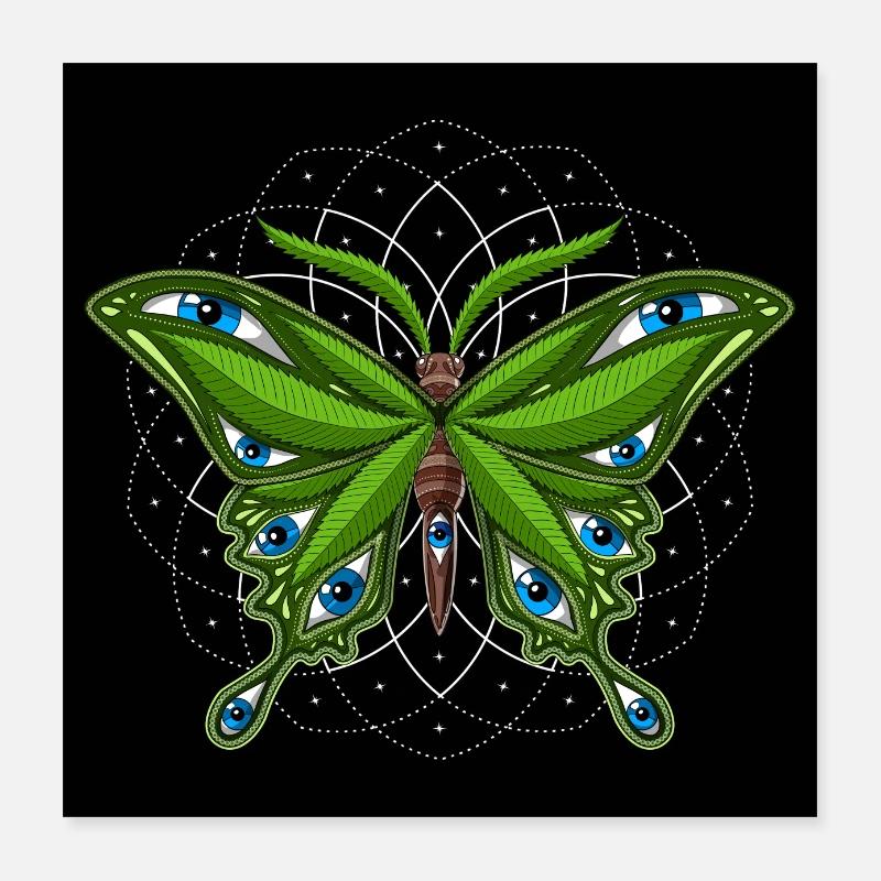 Psychedelic Cannabis Butterfly Poster 16" x 16" (40x40 cm)