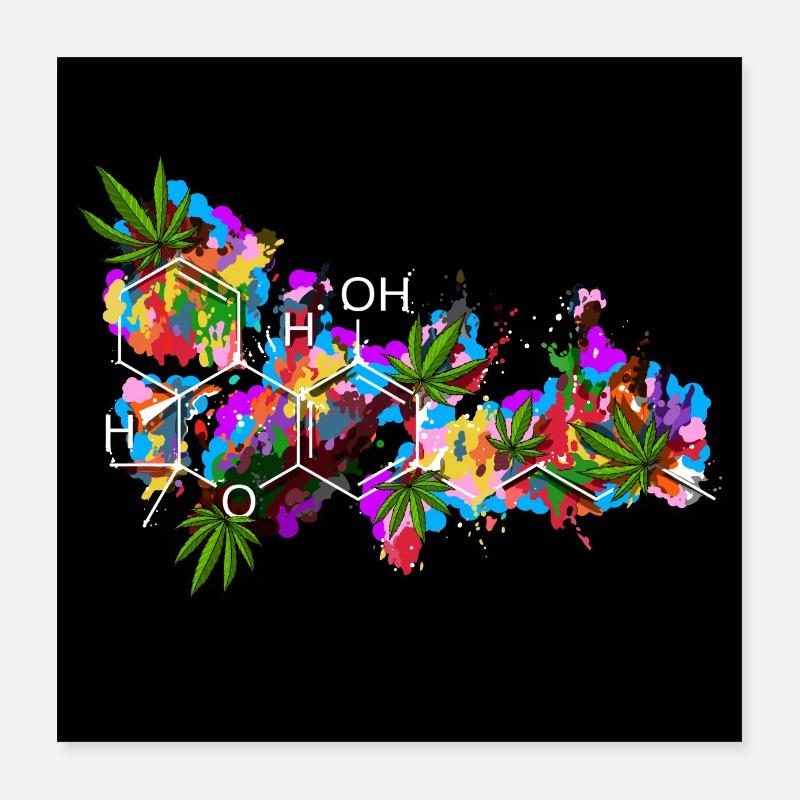 Unkraut-THC-Molekül - Poster 40x40 cm - Weiß