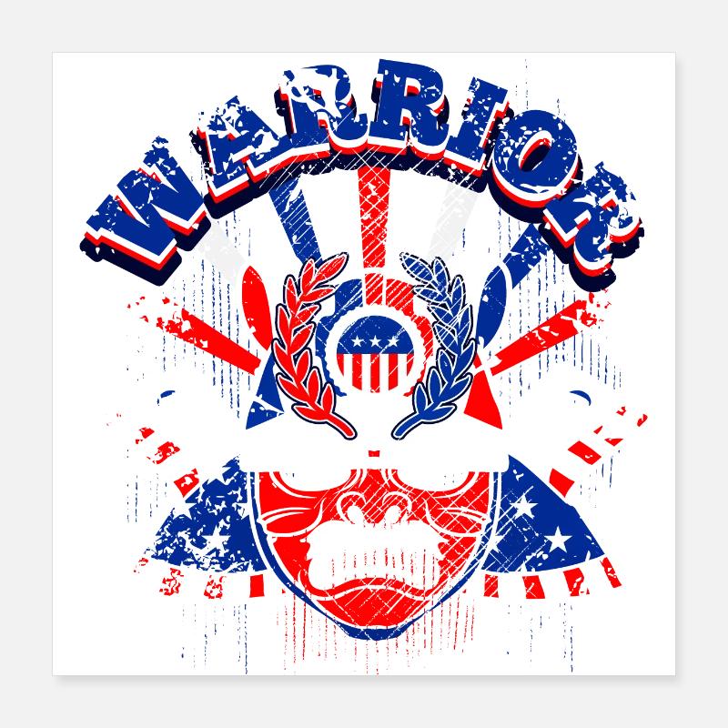 Ein Schöner Samurai Krieger mit US Flaggen Design Poster 40x40 cm