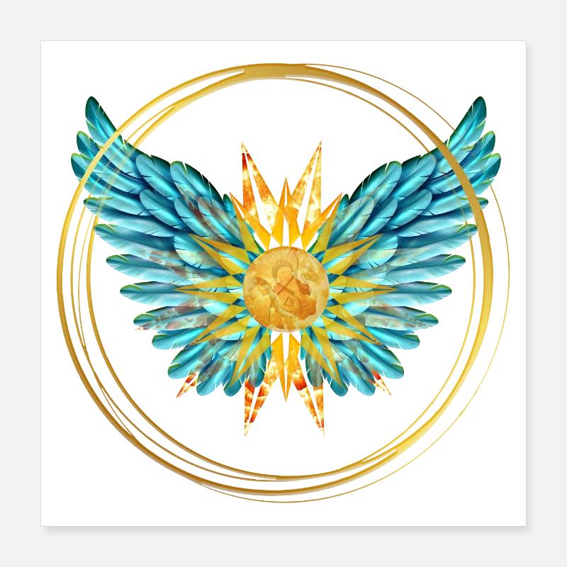 Signe de lumière, ailes, soleil, SSL, anneaux d’or Poster 40 x 40 cm