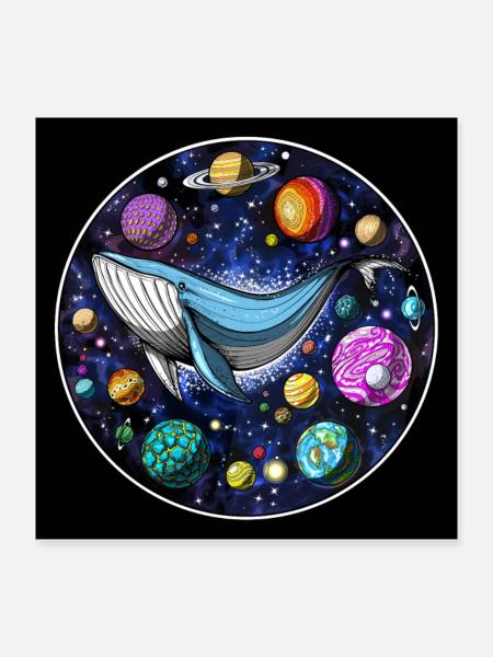 Psychedelischer Wal - Poster 40x40 cm - Weiß