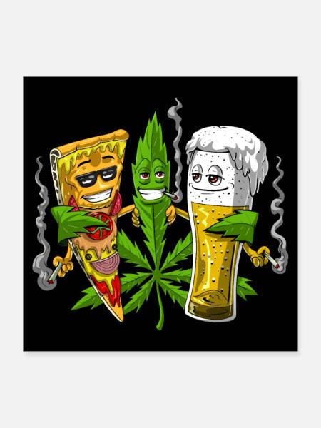 Weed Beer Pizza - Poster 16" x 16" (40x40 cm) - white - Front