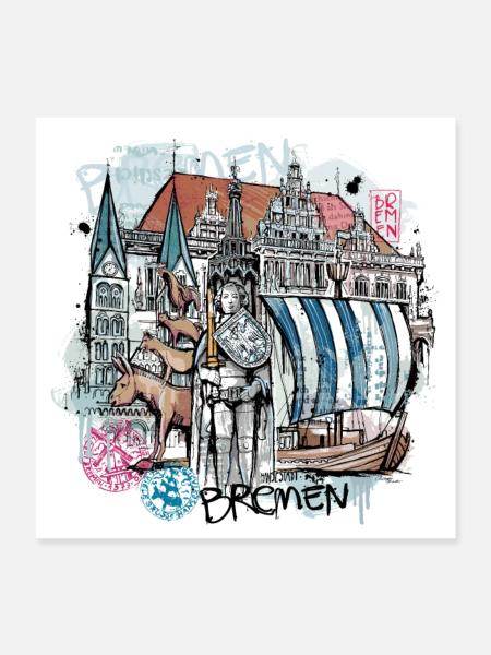 Bremen Illustration - Poster 40x40 cm - Weiß - Vorne