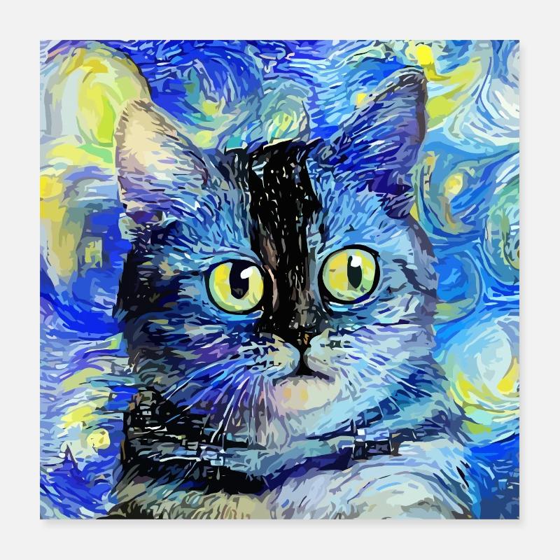 Starry Night Cat Portrait Poster 16" x 16" (40x40 cm)