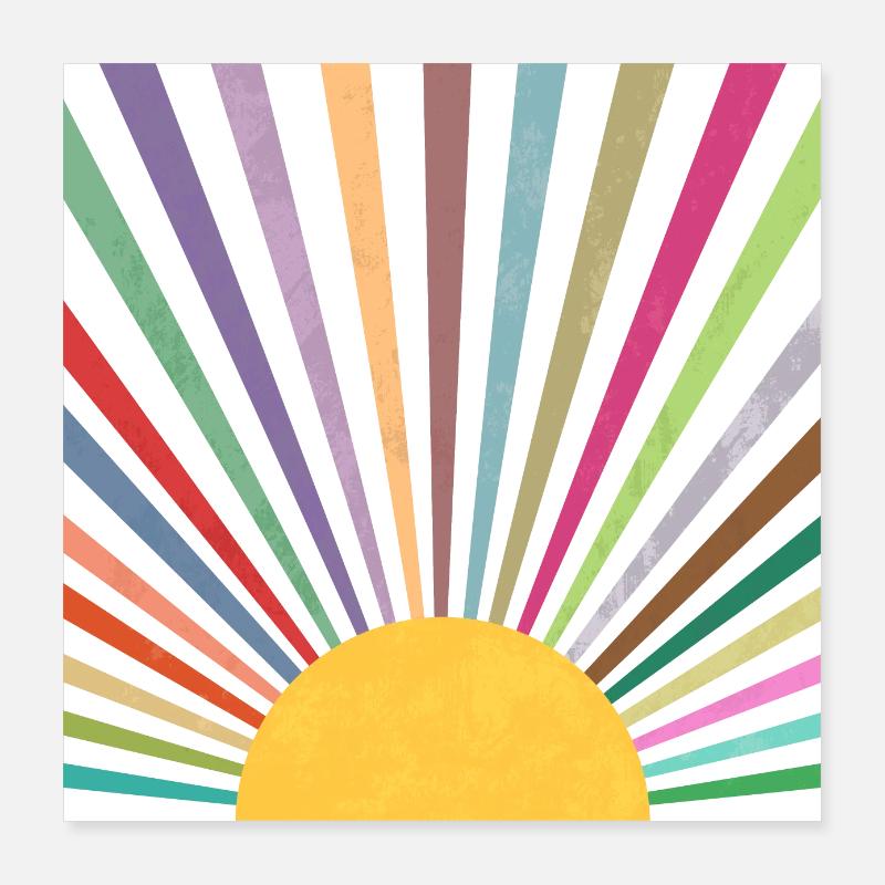 Retro Rainbow Sunny Sunburst Poster 16" x 16" (40x40 cm)