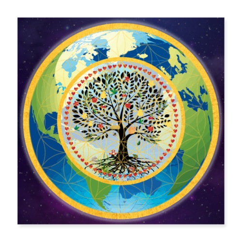 Baum und Blume des Lebens auf Planet Erde - Univer - Poster 40x40 cm