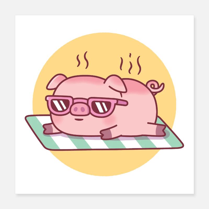 Un cochon mignon prend un coup de soleil et est rôti Poster 40 x 40 cm