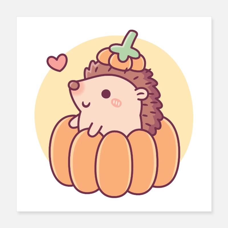 Mignon petit hérisson à la citrouille Poster 40 x 40 cm