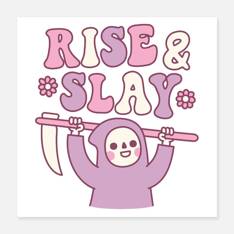 Mignon Grim Reaper Rise And Slay Drôle Rétro Poster 40 x 40 cm