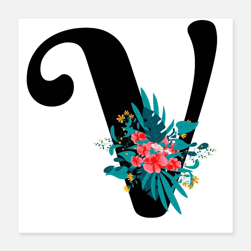 Buchstabe V geblümt Poster 40x40 cm