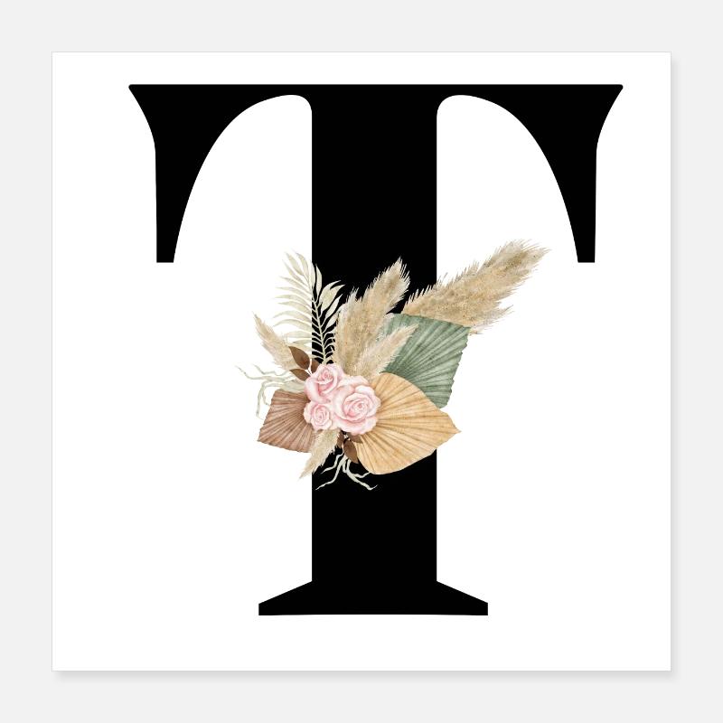 lettre T fleuris Poster 40 x 40 cm