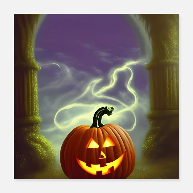 Halloween Scary Funny Pumpkin Head Evil Poster 16" x 16" (40x40 cm)