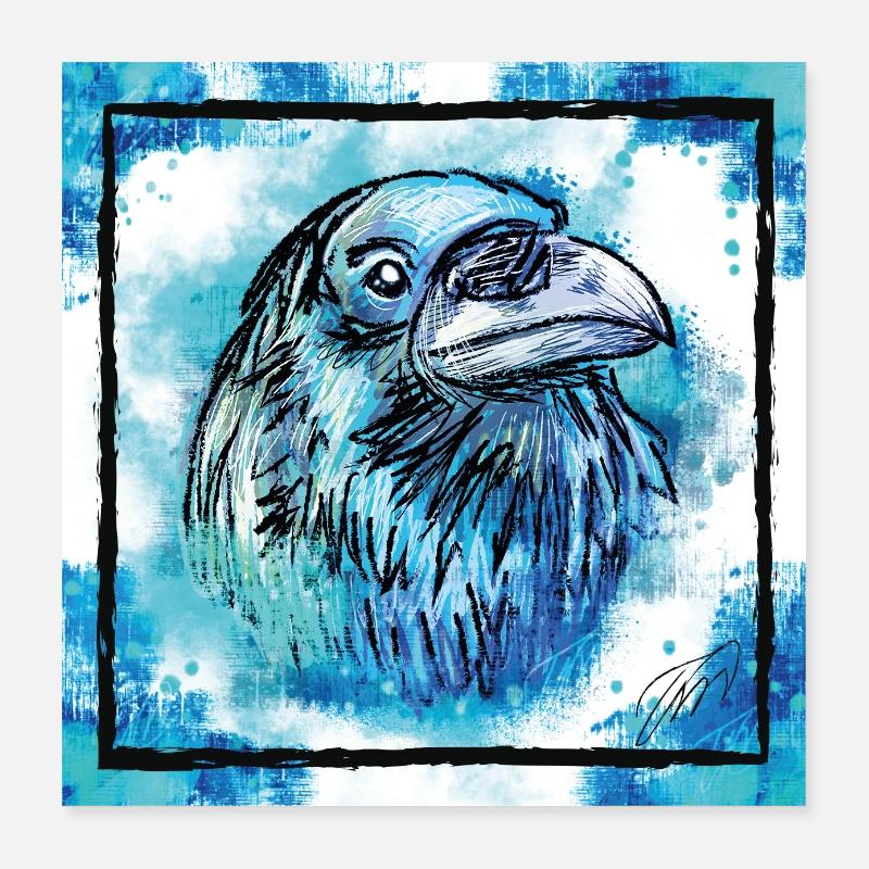 Der blaue Rabe, Tier Geschenke Poster 40x40 cm